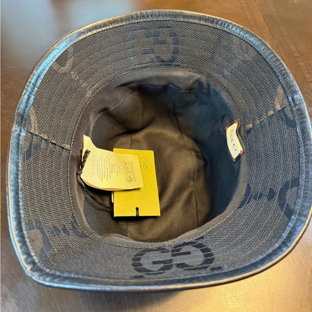 New Authentic Gucci GG Supreme Jumbo Logo Black Bucket Hat Size S - Picture 11 of 15